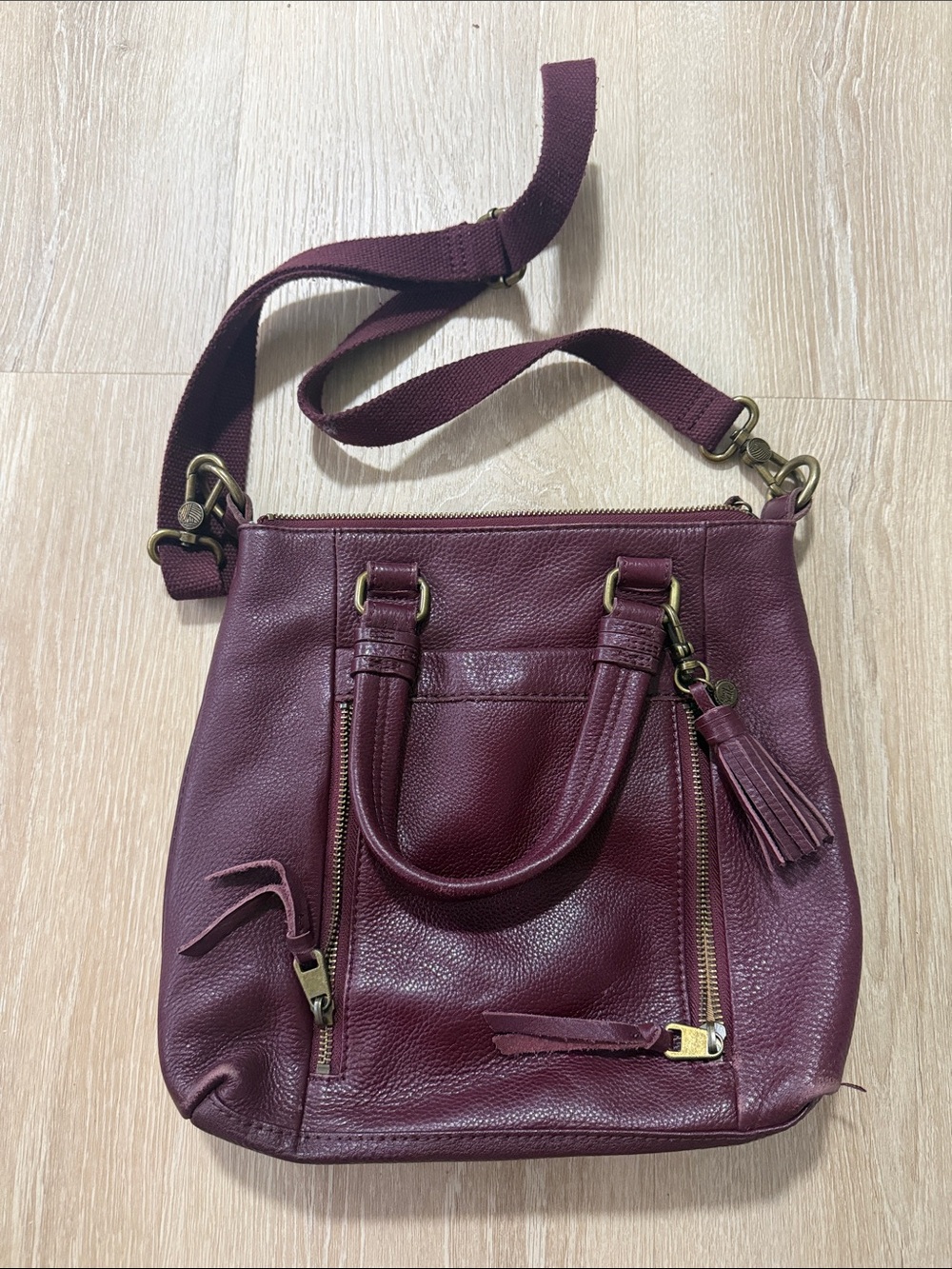 The Sak Burgundy Leather Crossbody with Tassel